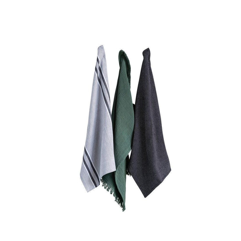 Grey & Green Cotton Tea Towels, Set of 3