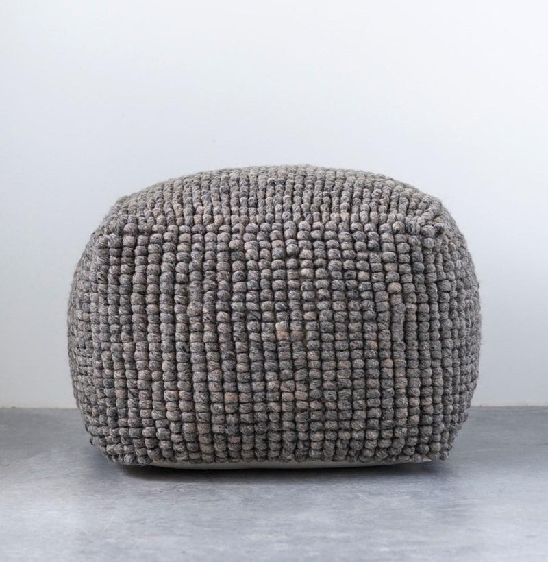 New Zealand Wool Pouf, Grey