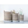 White Dipped Rattan Baskets with Handles, Set of 3