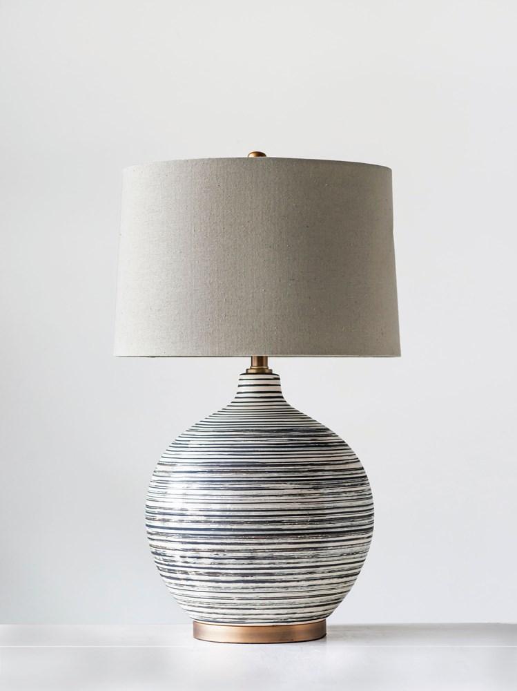 Grey Ceramic Table Lamp With Natural Linen Shade