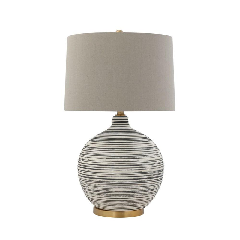 Grey Ceramic Table Lamp With Natural Linen Shade