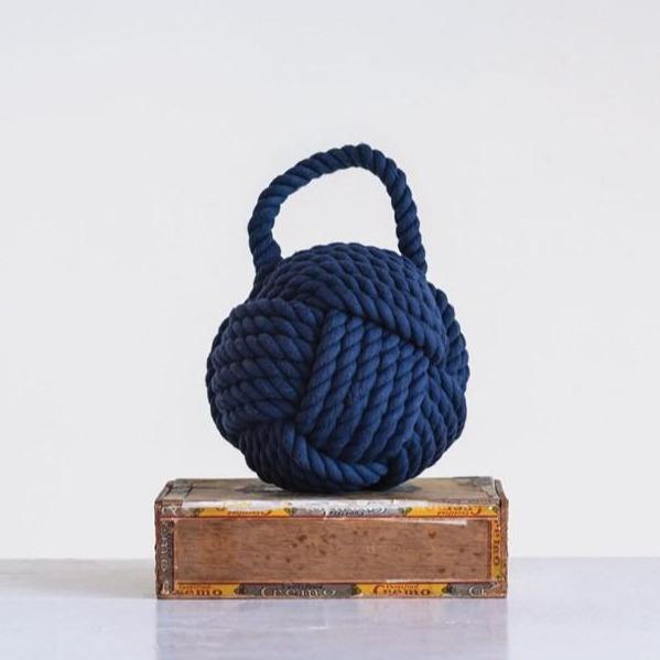 Rope Knot Doorstop, Blue