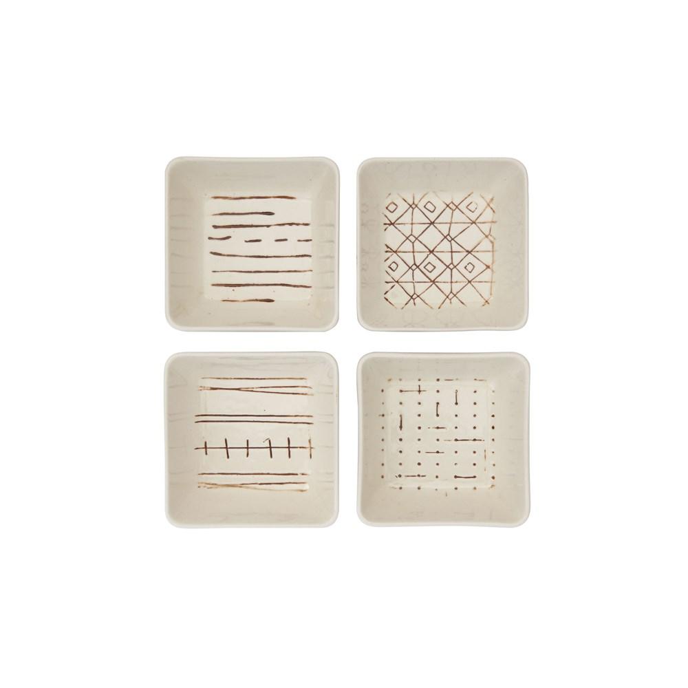 Stoneware Dish with Brown Embossed Pattern - Set of 4