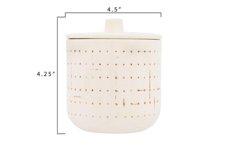 Stoneware Canister with Brown Embossed Pattern