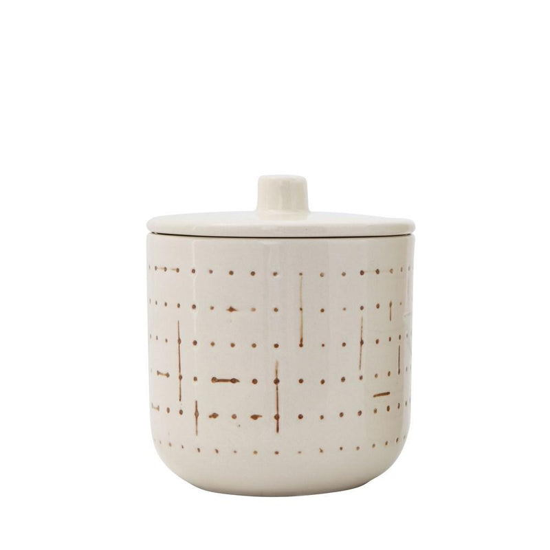 Stoneware Canister with Brown Embossed Pattern