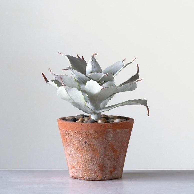 Faux Succulent in Terracotta Cement Pot