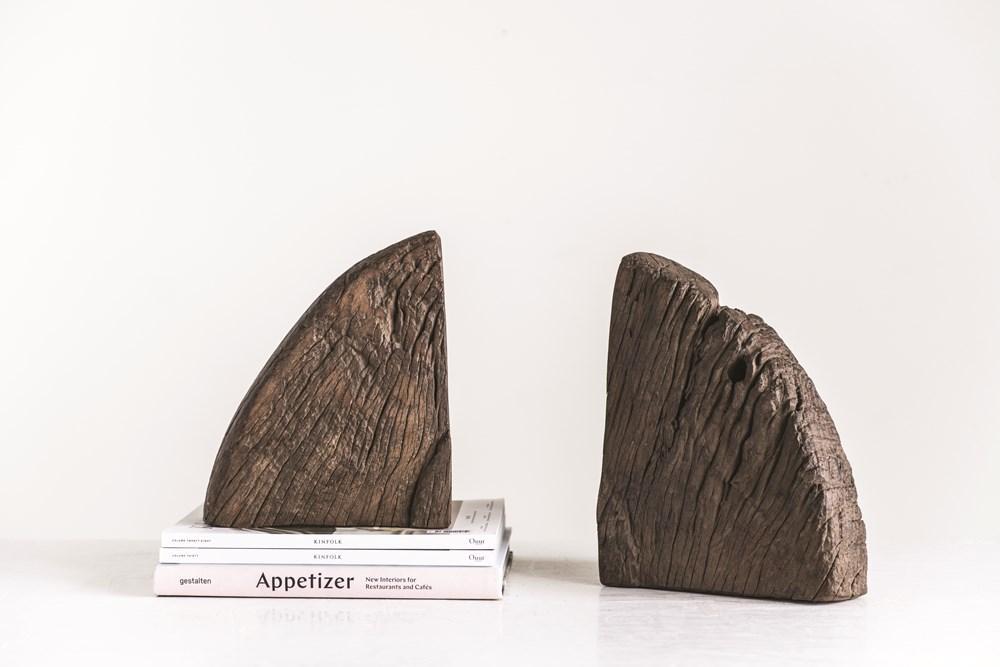 Found Wood Wheel Cog Bookends, Set of 2