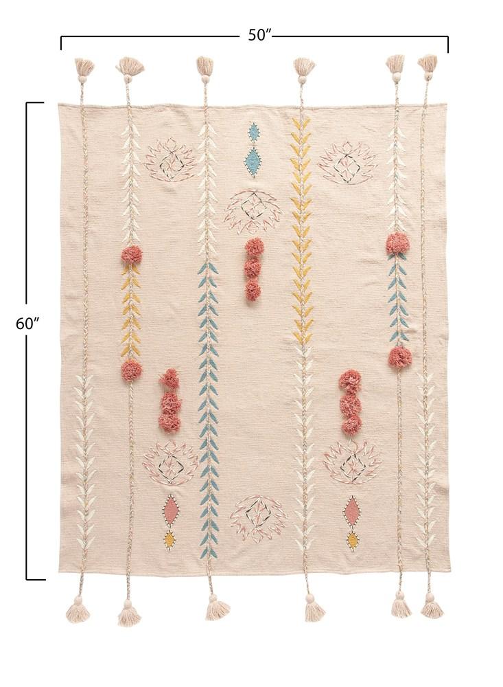 Pink Embroidered Throw with Tassles