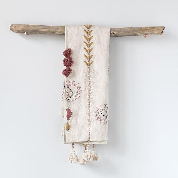 Cream Embroidered Throw with Tassles