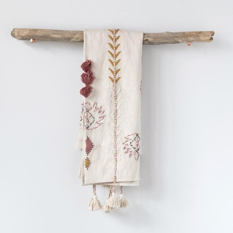 Cream Embroidered Throw with Tassles