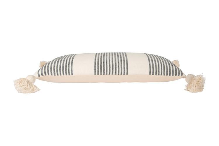 Grey Striped Lumbar Pillow with Tassels