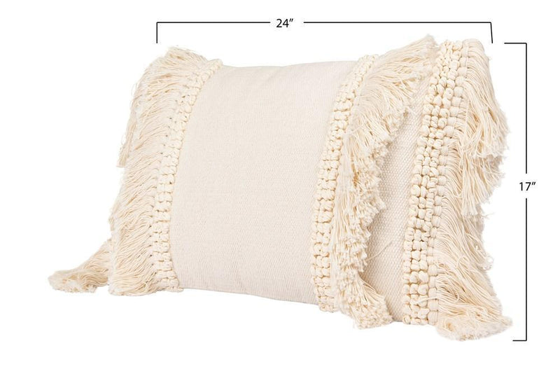 Cream Lumbar Fringe Pillow