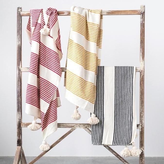 Mustard Striped Throw with Tassles