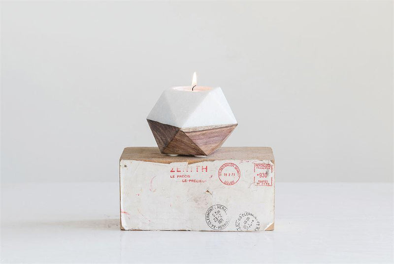 Marble & Wood Tealight Holder in White