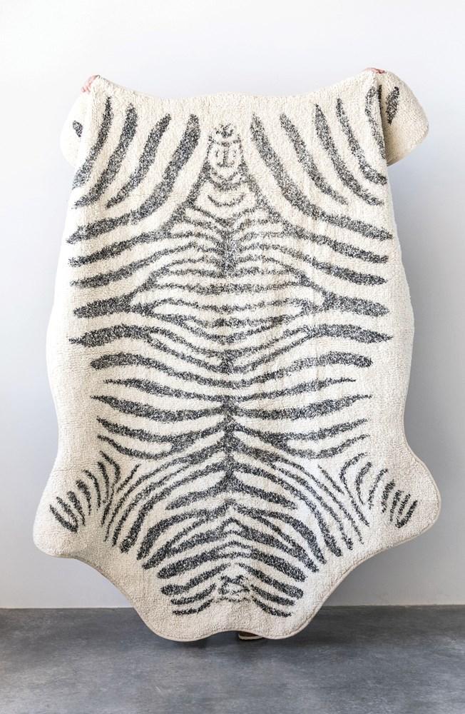 Black & White Zebra Print Tufted Rug