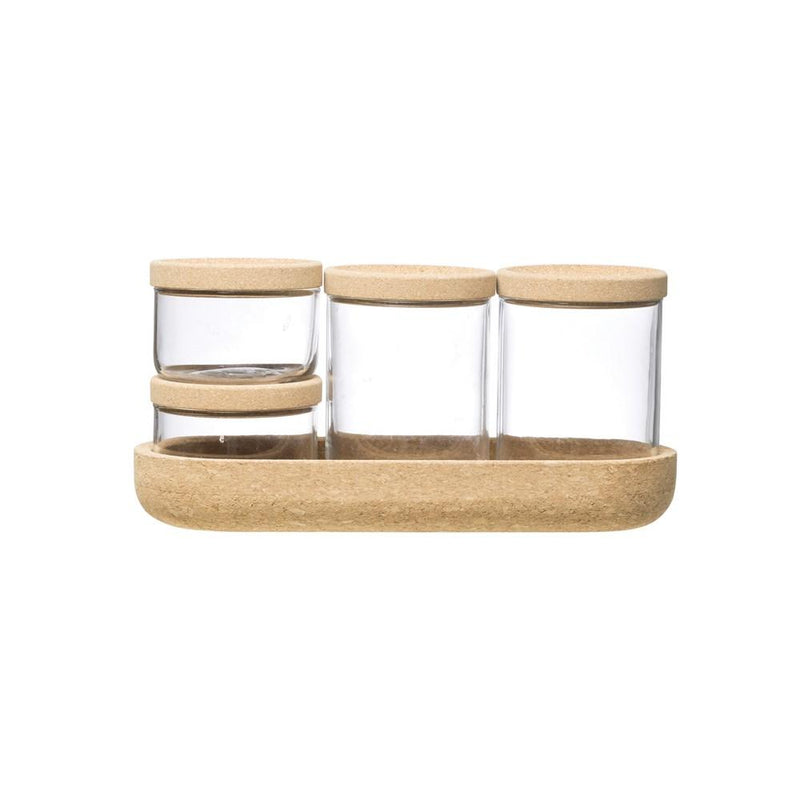 Cork Tray & Glass Jars with Cork Lids Set