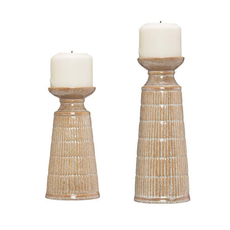 Stoneware Candle Holder with Reactive Glaze in Beige by BD Edition