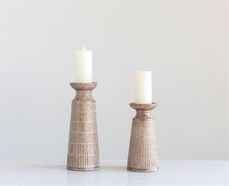 Stoneware Candle Holder with Reactive Glaze in Beige by BD Edition