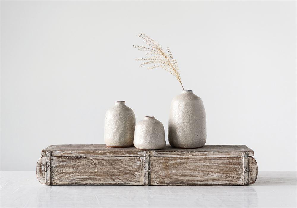 Set of 3 Terracotta Vases in Grey Sand