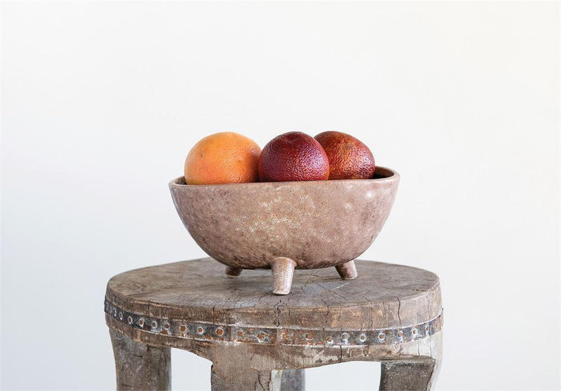 Stoneware Footed Planter with Reactive Glaze