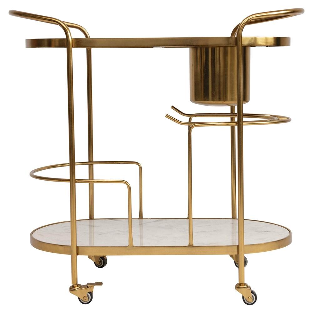 Gold 2 Tier Bar Cart with Marble & Mango Wood