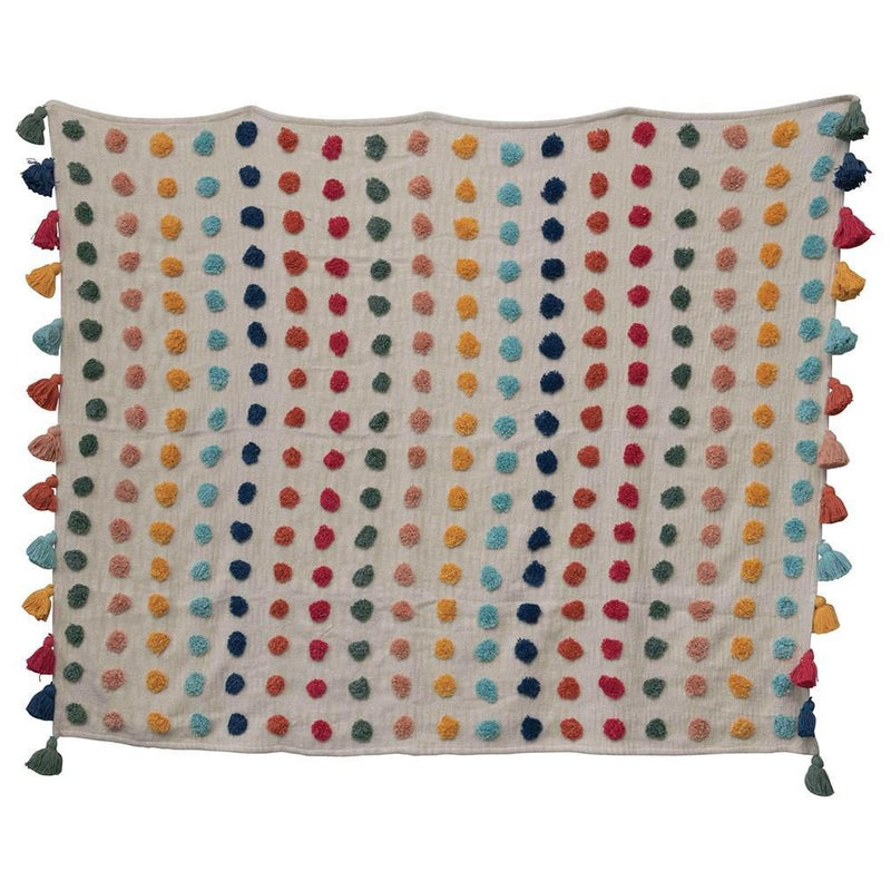 Multi Color Throw with Tufted Dots & Tassles