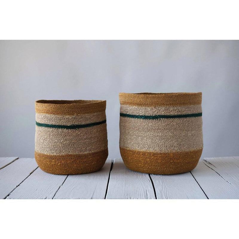 Natural Seagrass Striped Baskets - Set of 2