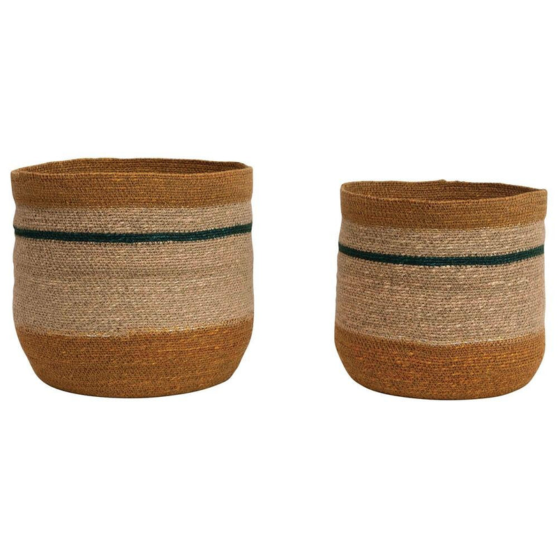 Natural Seagrass Striped Baskets - Set of 2