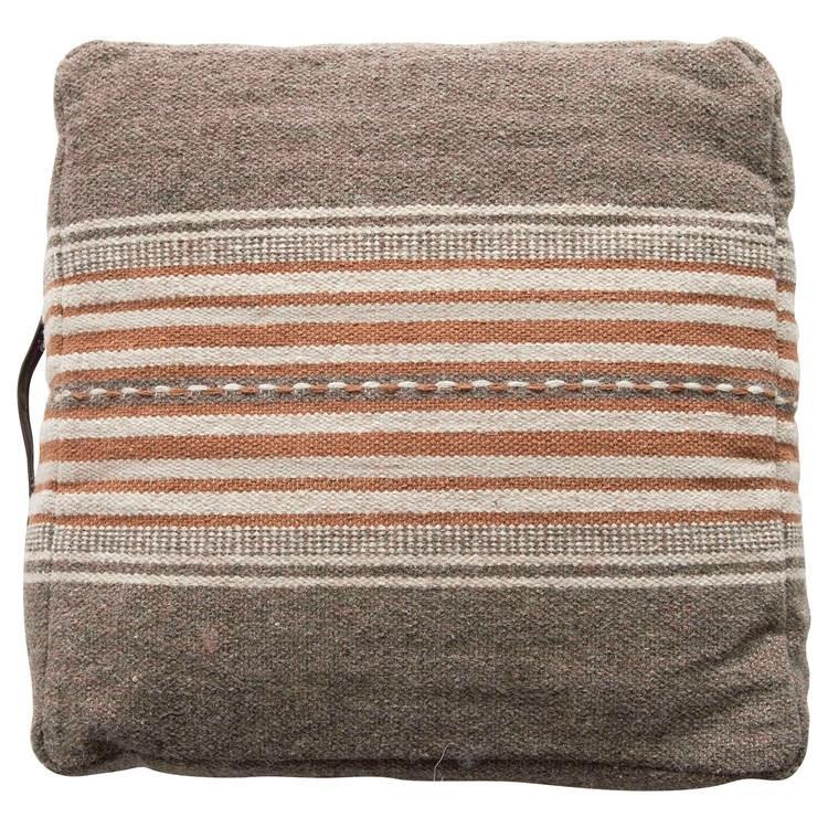 Brown and Orange Striped Pouf