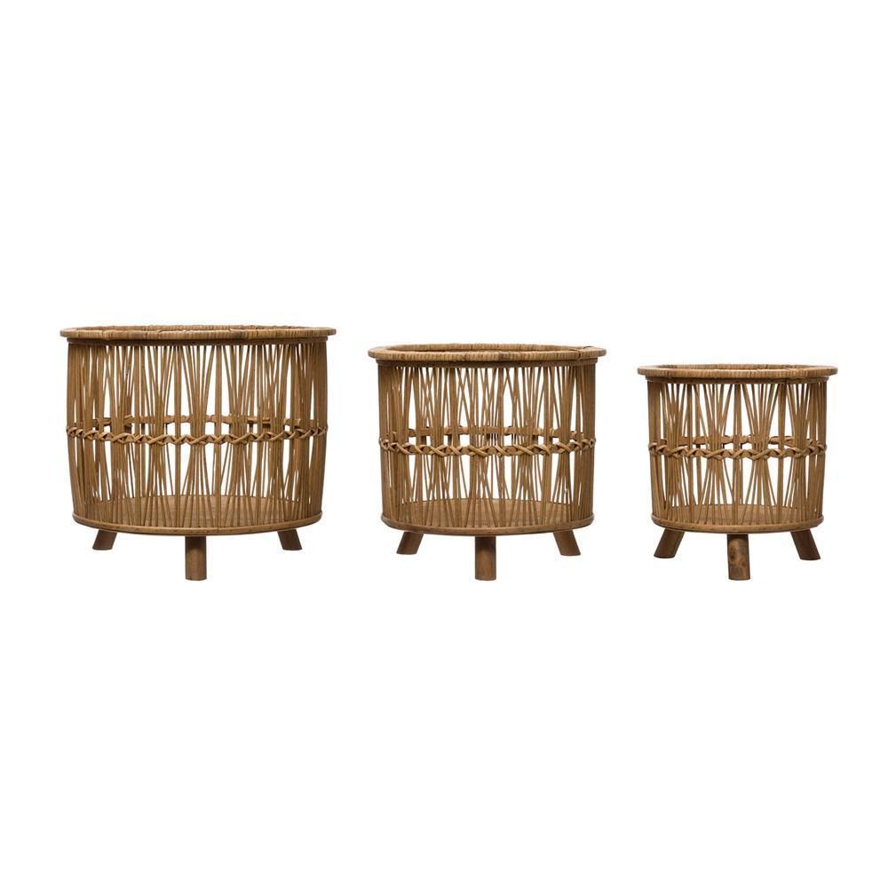 Bamboo Footed Baskets, Set of 3