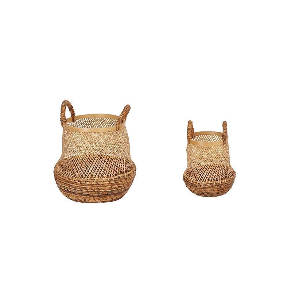 Hand Woven Bamboo Baskets with Handles, Set of 2