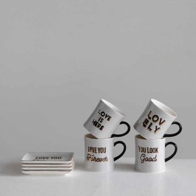 Black & White Pattern, Saying & Gold Electroplating Mug, in Various Styles