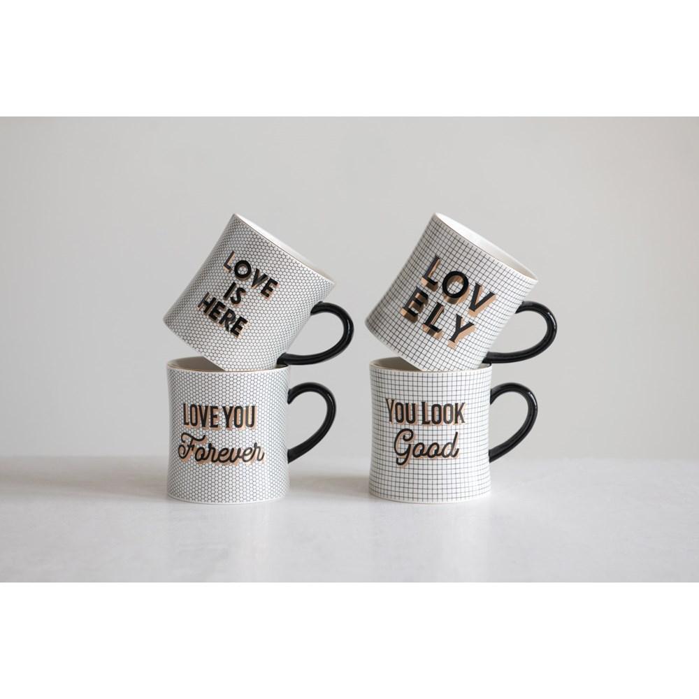 Black & White Pattern, Saying & Gold Electroplating Mug, in Various Styles