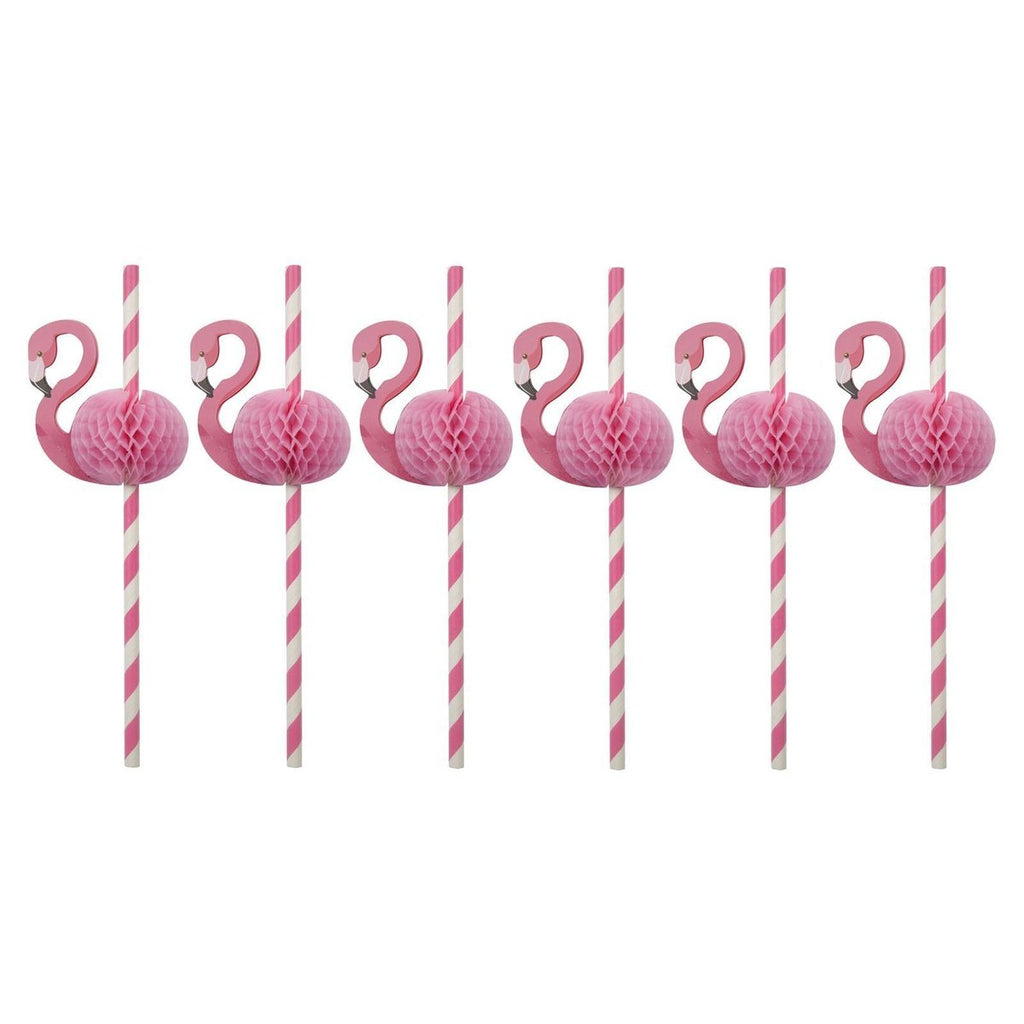 Honeycomb Flamingo Straws - Set of 12