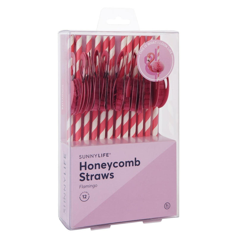 Honeycomb Flamingo Straws - Set of 12