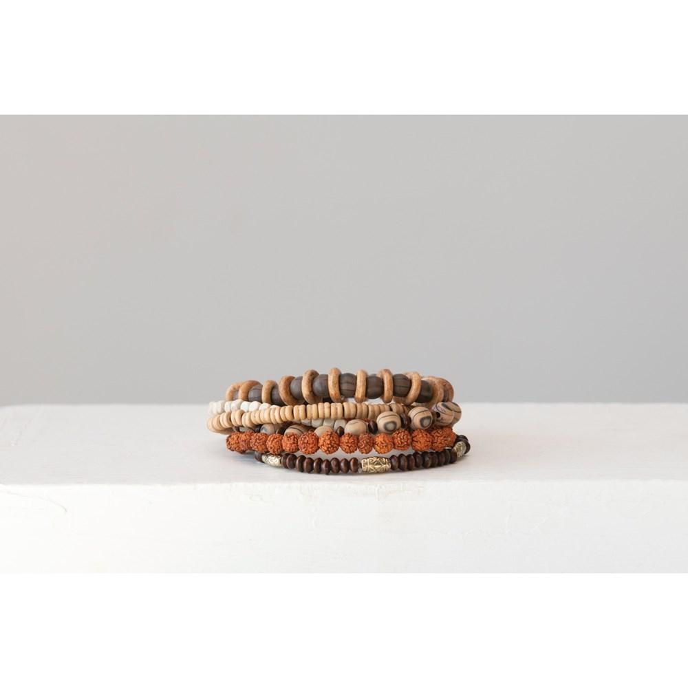 Wood & Acrylic Lille Bracelets, Set of 6