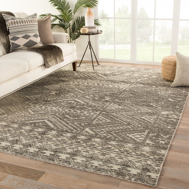 Prentice Hand-Knotted Geometric Dark Gray & Taupe Area Rug