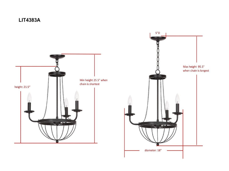 Jacques 3 Light 18 Dia Adjustable Chandelier