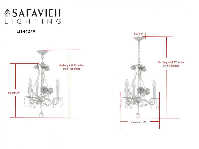 Tempest Floral 3 Light White 15 Inch Dia Adjustable Chandelier