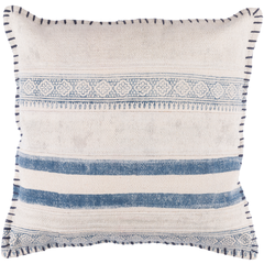 Lola 20 x 20 Block Print Pillow in Cream and Navy Blue