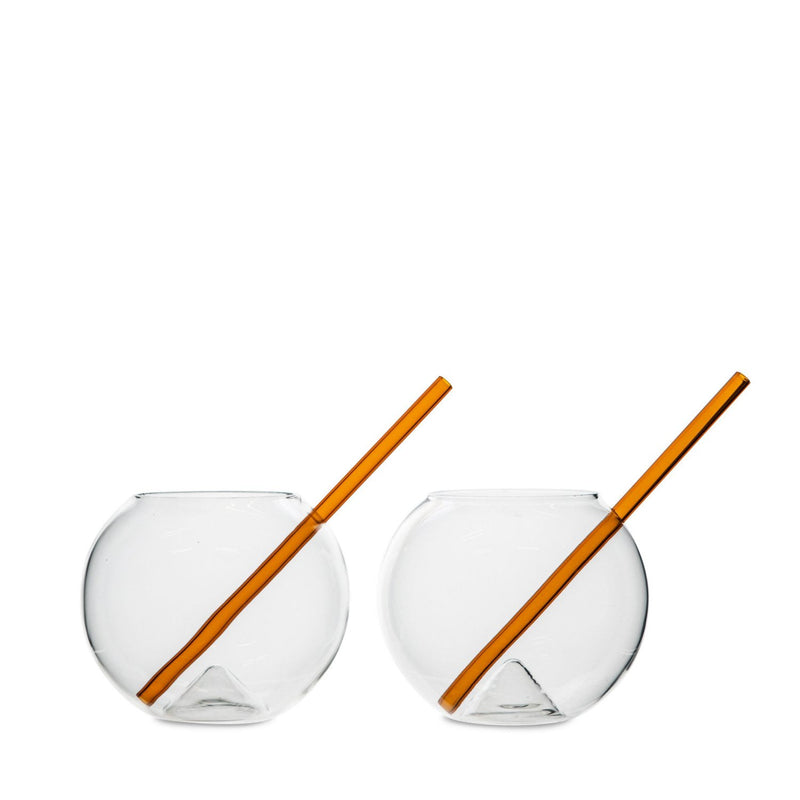 Magaluf Glass w/ Straw in Various Colors - Set of 2