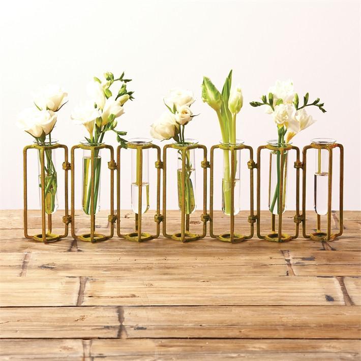 Set of 7 Small Gold Hinged Flower Vases