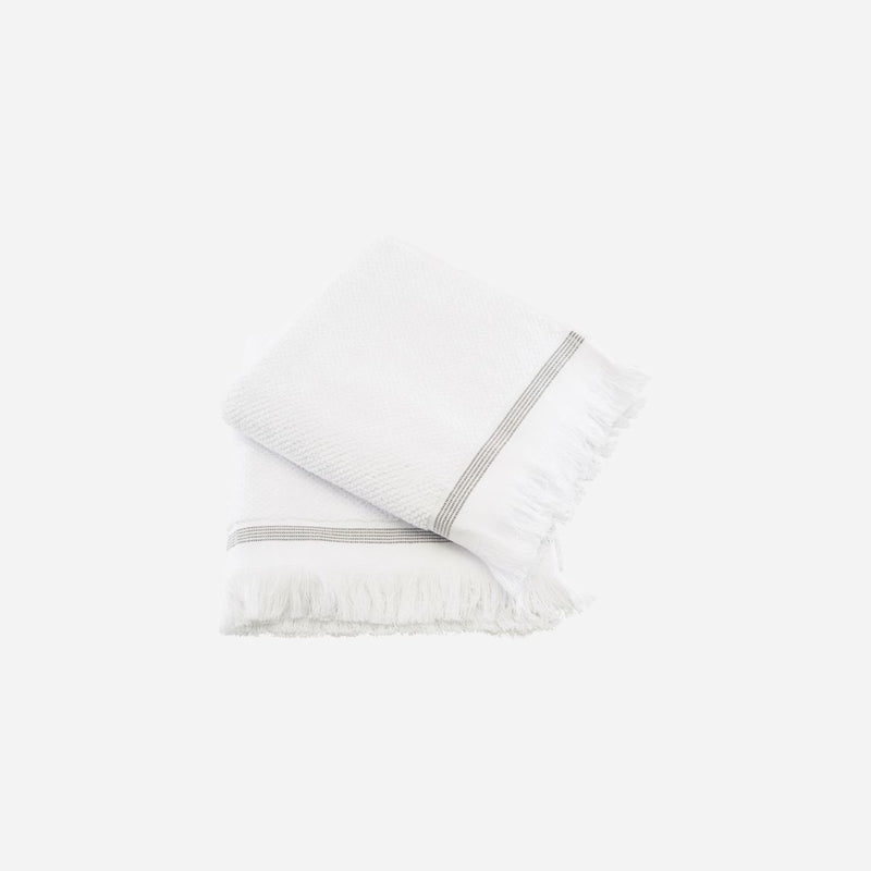 Bath Towels, White w. Grey Stripes, Set of 2