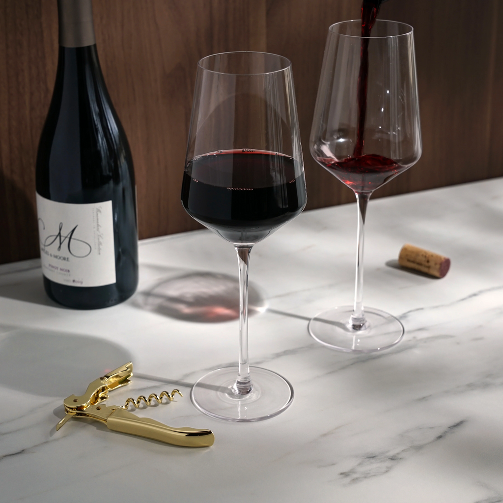 Crystal Bordeaux Glasses & Gold Corkscrew Gift Box Set