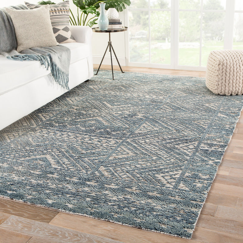 Prentice Hand-Knotted Geometric Blue & Ivory Area Rug