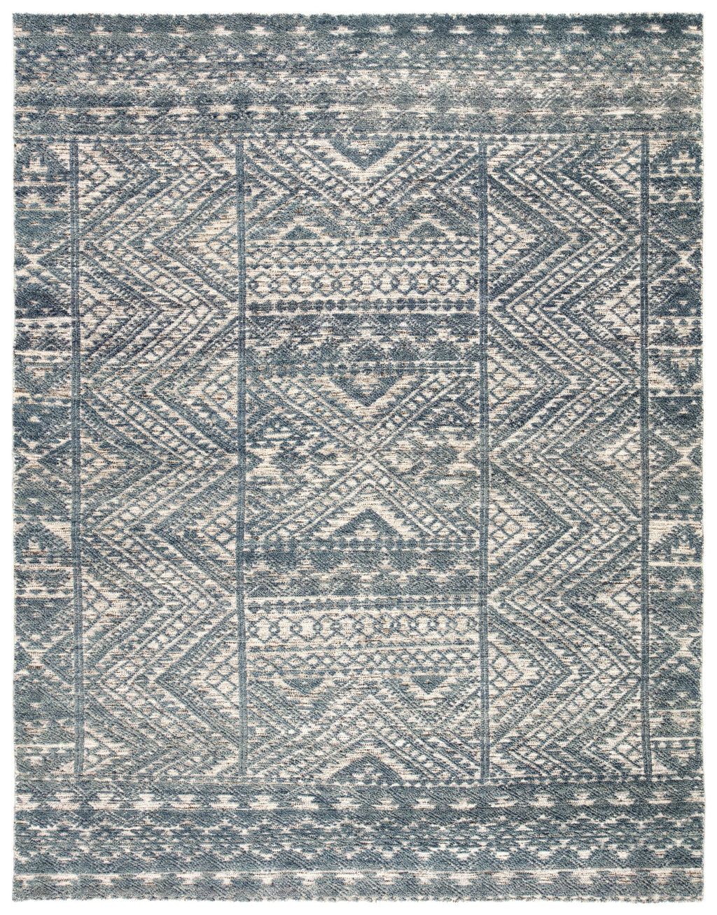 Prentice Hand-Knotted Geometric Blue & Ivory Area Rug