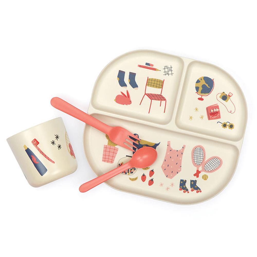 Illustrated Bamboo Kids Dinner Set in Various Colors