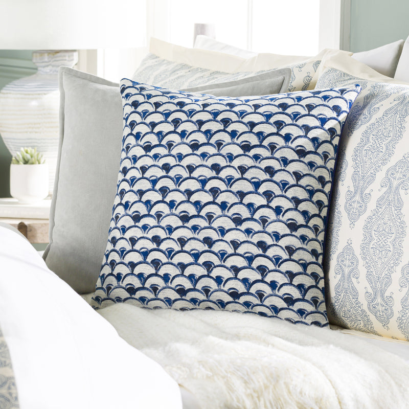 Sanya Bay SNY-004 Jacquard Pillow in Navy & Ivory