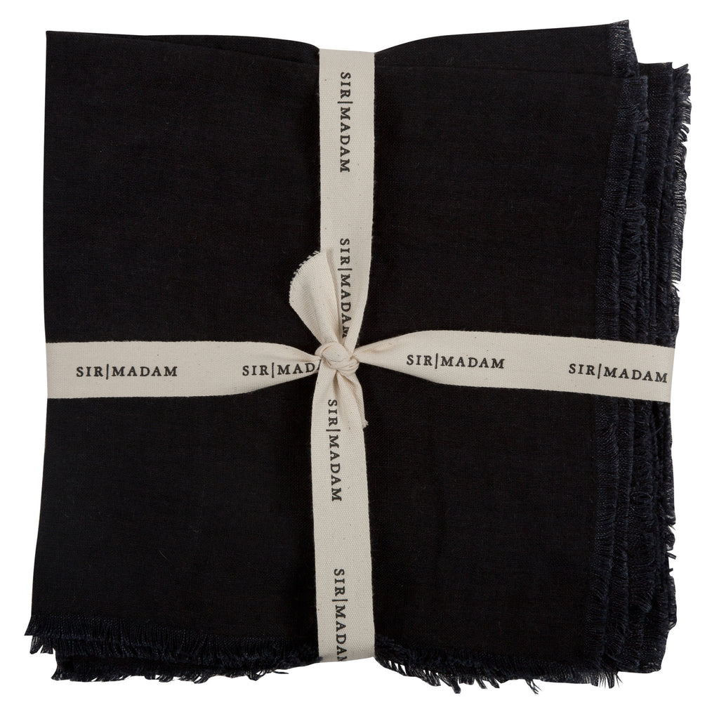 Solid Linen Napkins Set of 4 in Faded Black