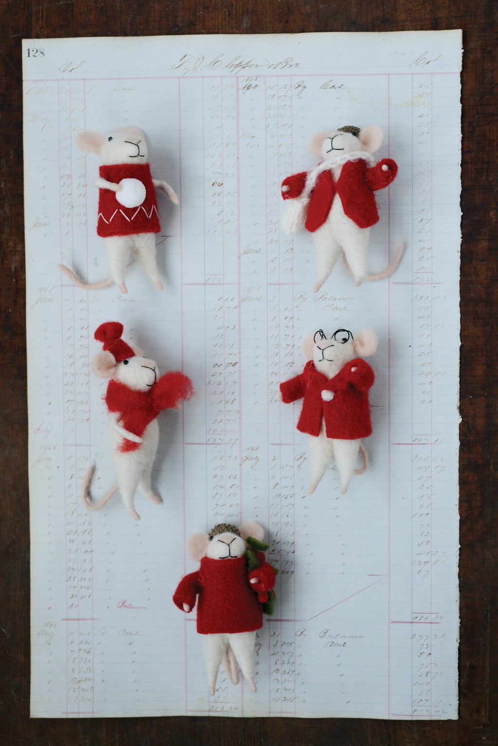 Wool Mouse Ornament, Set of 5